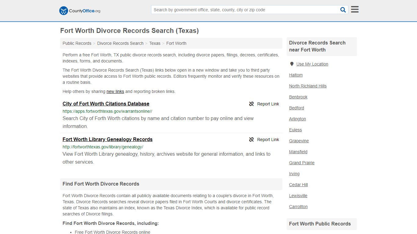 Fort Worth Divorce Records Search (Texas) - County Office