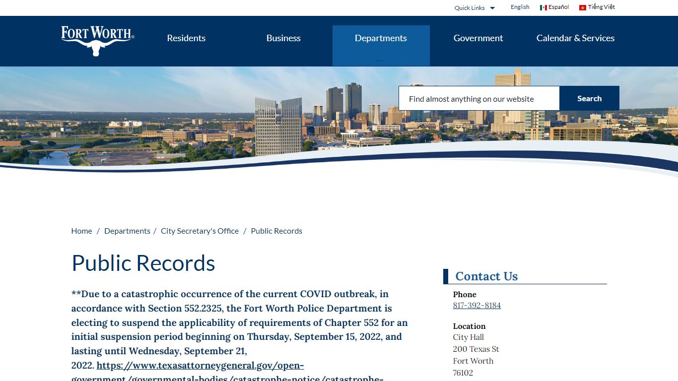 Public Records – Welcome to the City of Fort Worth