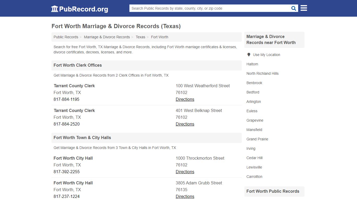 Fort Worth Marriage & Divorce Records (Texas) - PubRecord.org
